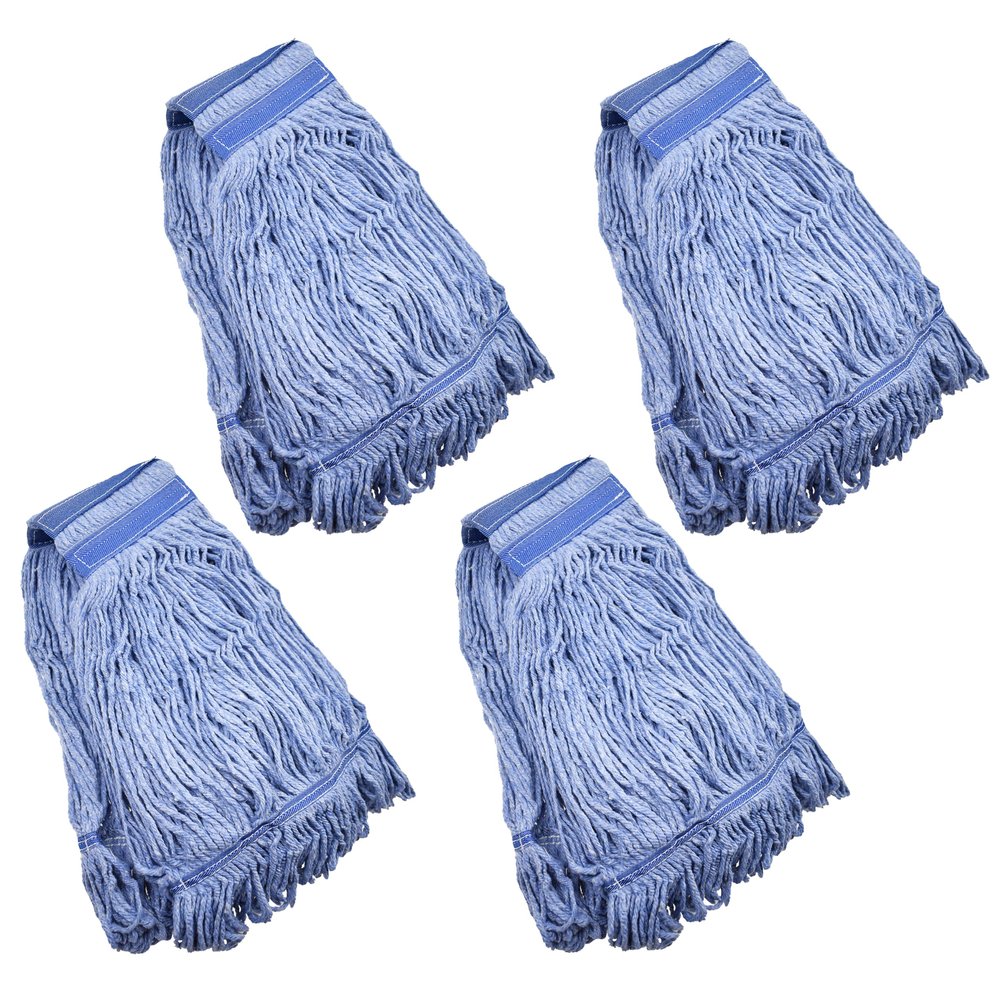 Mop Head Replacement Commercial Heavy Duty String Blue Wet Mop Heads for 3 Typs Commercial Mop Handle(4 pcs,Large,Weight 23oz)