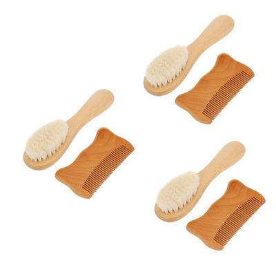 FRCOLOR 6pcs Bathing Brush and Comb Set Natural Goat Hair Soft Brush Wooden Comb for Gentle Hair Care for Toddlers Practical Grooming Essentials