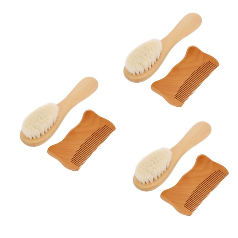 FRCOLOR 6pcs Bathing Brush and Comb Set Natural Goat Hair Soft Brush Wooden Comb for Gentle Hair Care for Toddlers Practical Grooming Essentials