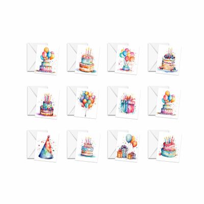 Aria Rae Design Assorted Watercolor Birthday Greeting Cards, Birthday cards, card assortment, assorted note cards, cards with envelopes, Blank Note Cards, birthday card assortment