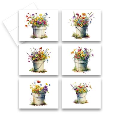 Aria Rae Design Note Card Set o f12, Assorted Bucket of Wild Flowers, Greeting Cards, Wild flower cards, cards with flowers, blank cards, assorted cards, notecard