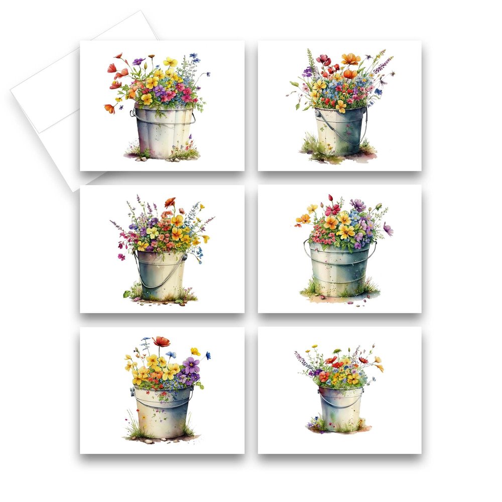 Aria Rae Design Note Card Set o f12, Assorted Bucket of Wild Flowers, Greeting Cards, Wild flower cards, cards with flowers, blank cards, assorted cards, notecard