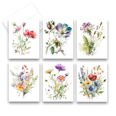 Aria Rae Design Note Card Set of 12, Wild Flower Greeting Cards, assorted cards with envelopes all occasionFloral Stationery, cards with flowers, blank notecard, assorted cards, greeting card set