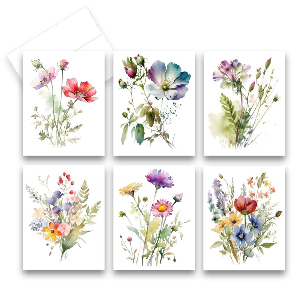Aria Rae Design Note Card Set of 12, Wild Flower Greeting Cards, assorted cards with envelopes all occasionFloral Stationery, cards with flowers, blank notecard, assorted cards, greeting card set