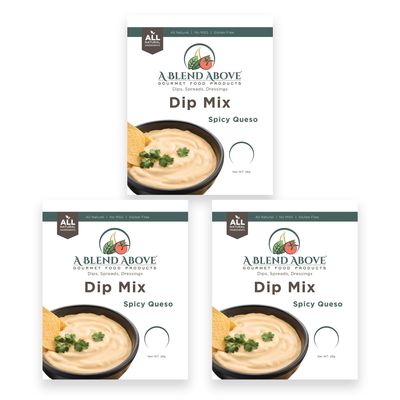 A Blend Above Spicy Queso Dip Mix, 3 Packs, 1 oz. Each, Makes 16 Ounces, Gluten-Free, No MSG, All Natural, No Preservatives, Vegan Friendly, Keto Friendly, Vegetable Dip, Chip Dip, Low Carb, Easy to Make
