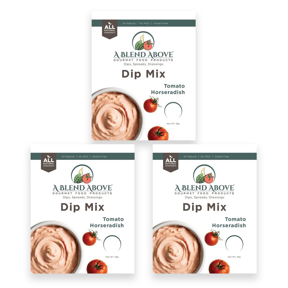 A Blend Above Tomato Horseradish Dip Mix, 3 Packs, 1 oz. Each, Makes 16 Ounces, Gluten-Free, No MSG, All Natural, No Preservatives, Vegan Friendly, Keto Friendly, Low Carb, Easy to Make