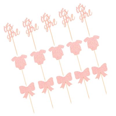 Ciieeo 36pcs Bowknot Clothing Shape Cake Cards for Baby Girl Party Edible Cake Decorations Wedding Cake Toppers