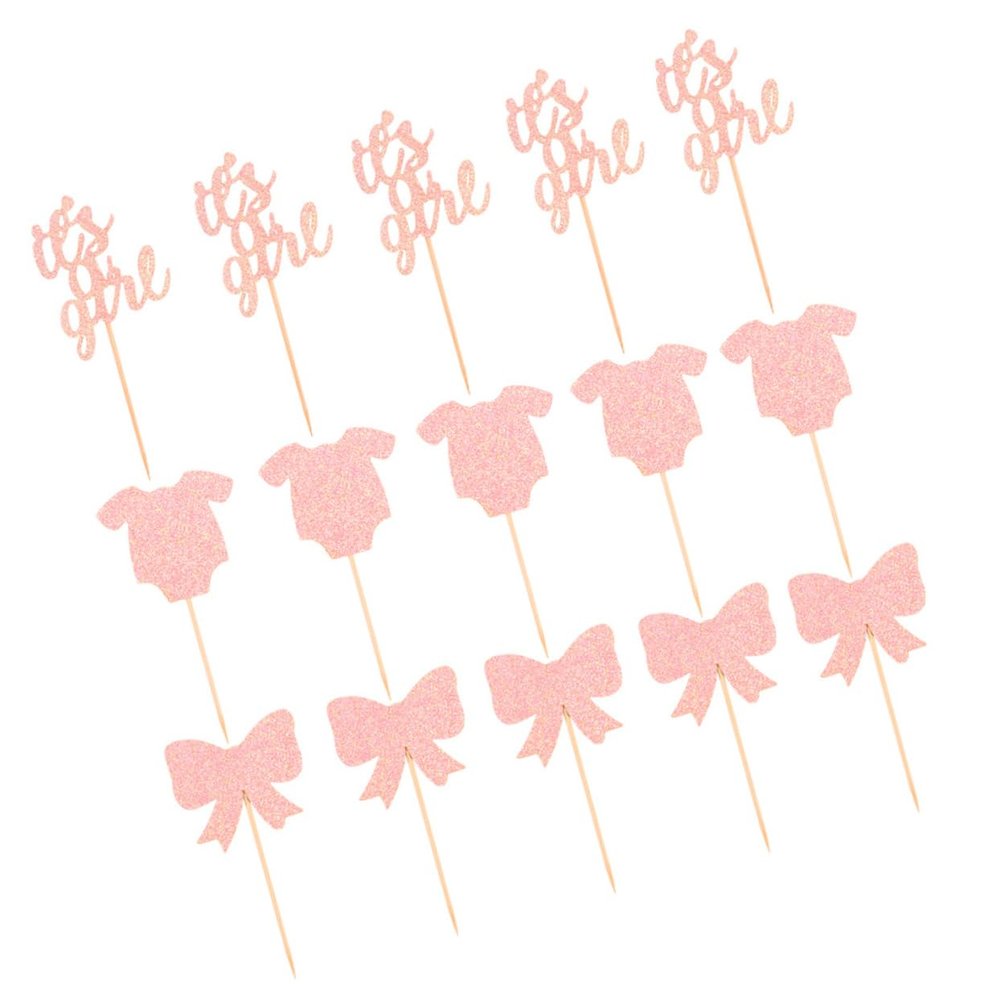 Ciieeo 36pcs Bowknot Clothing Shape Cake Cards for Baby Girl Party Edible Cake Decorations Wedding Cake Toppers