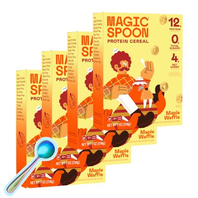 Magic Spoon Cereal - High Protein Cereals - Sugar Free Snacks & Breakfast Food - Grain & Gluten Free Cereal - Healthy Snacks for Kids & Adults - Low Carb & Keto Friendly - 4 Pack, Maple Waffle