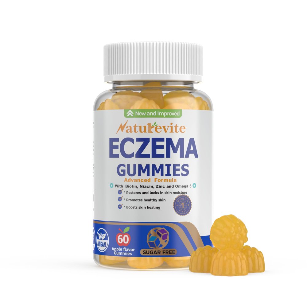 Naturevite Sugar-Free Eczema Treatment Gummies  USA-Made, 10x Effective, 20+ Vitamins Support Eczema Treat, Psoriasis, Rosacea & Dermatitis  Healthy Skin, Soothes Itching & Redness (60 Gummies)