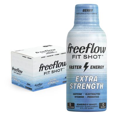 Freeflow Fit, Extra Strength Energy Shot, Berry (2 Ounce Shot, Pack of 12) - 150mg of Caffeine Per Shot, Zero Calorie, Zero Sugar Energy Shot