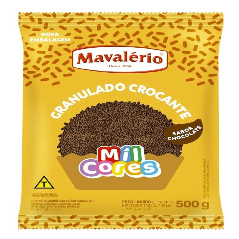 Mil Cores Chocolate Granulado Macio, Crocante e Gourmet 150g e 500g by Brazilian Corner | Chocolate Sprinkles Mil Cores Crunchy and Soft 5.2oz and 17.6oz | Chocolate Sprinkles for Cake and Ice Cream Toppings | Imported from Brazil (500g Crocante)