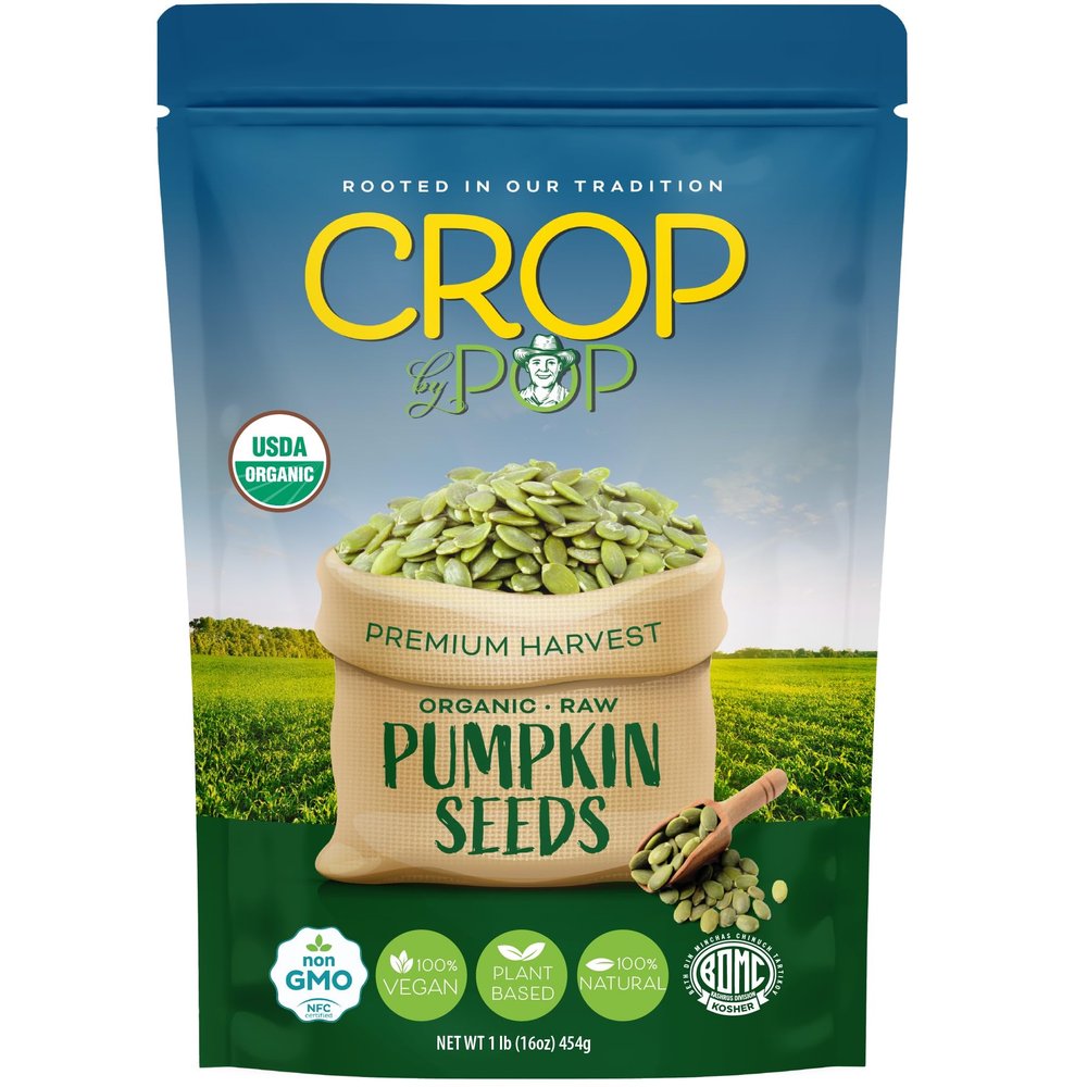 CROP BY POP - Organic Raw Pumpkin Seeds (16 Oz - 1 LB) Packed Fresh in Resealable Bag - USDA Organic, Non GMO - Naturally Grown, Vegan, Kosher