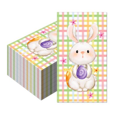 40Pcs Cute Napkins Eco-Friendly Paper Napkins,Perfect for Easter Celebrations & Kids' Themed Events/Checkered Rabbit