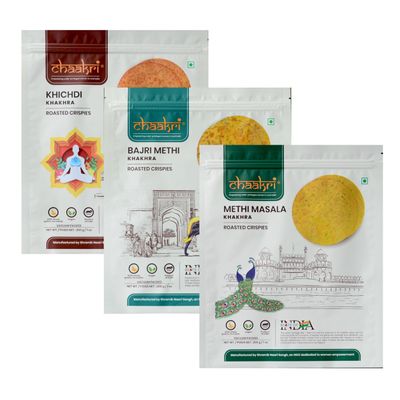 Chaakri Khakhra Roasted Crispies - 3 Pack, Whole Grain, Ready to Eat Savory Snacks, Non-GMO, Vegan (Spicy Mix)