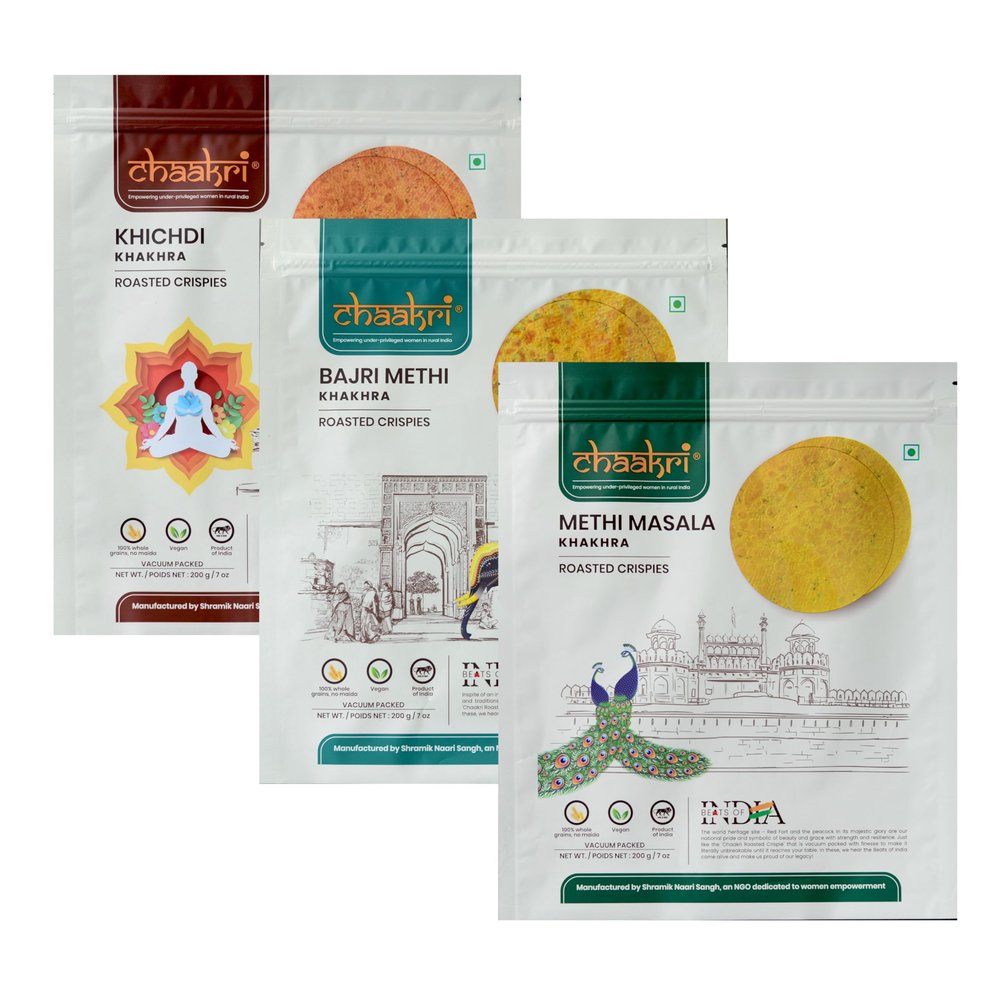 Chaakri Khakhra Roasted Crispies - 3 Pack, Whole Grain, Ready to Eat Savory Snacks, Non-GMO, Vegan (Spicy Mix)