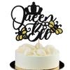 Lebiukee Glitter Queen Bee Cake Topper, Bumble Bee Themed, Gold & Yellow, 1 Count, 6.6 x 5.5 inches, Mother's Day & Birthday Occasion view 1