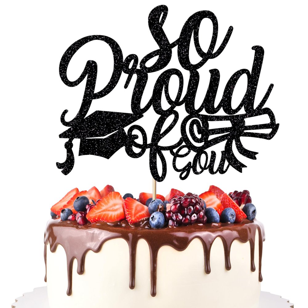 so Proud of you Glitter Cake Topper,Congrats Grad 2024- High School/College/High School College Graduation Party Supplies for 2024 Graduation Theme Party Supplies (Black)