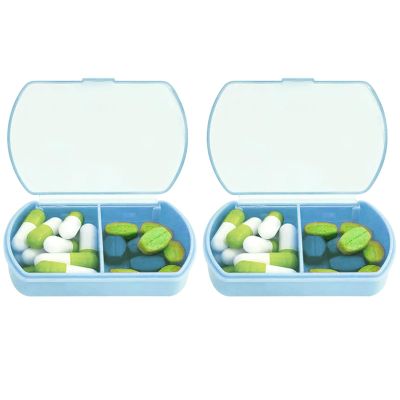 2PCS Small Pill Case Travel Pill Box Cute Pill Organizer for Purse Portable Daily Medicine Organizer 2 Compartment Pill Holder for Vitamins, Fish Oil, Supplements