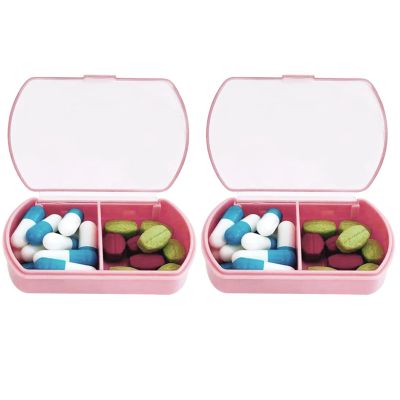 2PCS Small Pill Case Travel Pill Box Cute Pill Organizer for Purse Portable Daily Medicine Organizer 2 Compartment Pill Holder for Vitamins, Fish Oil, Supplements