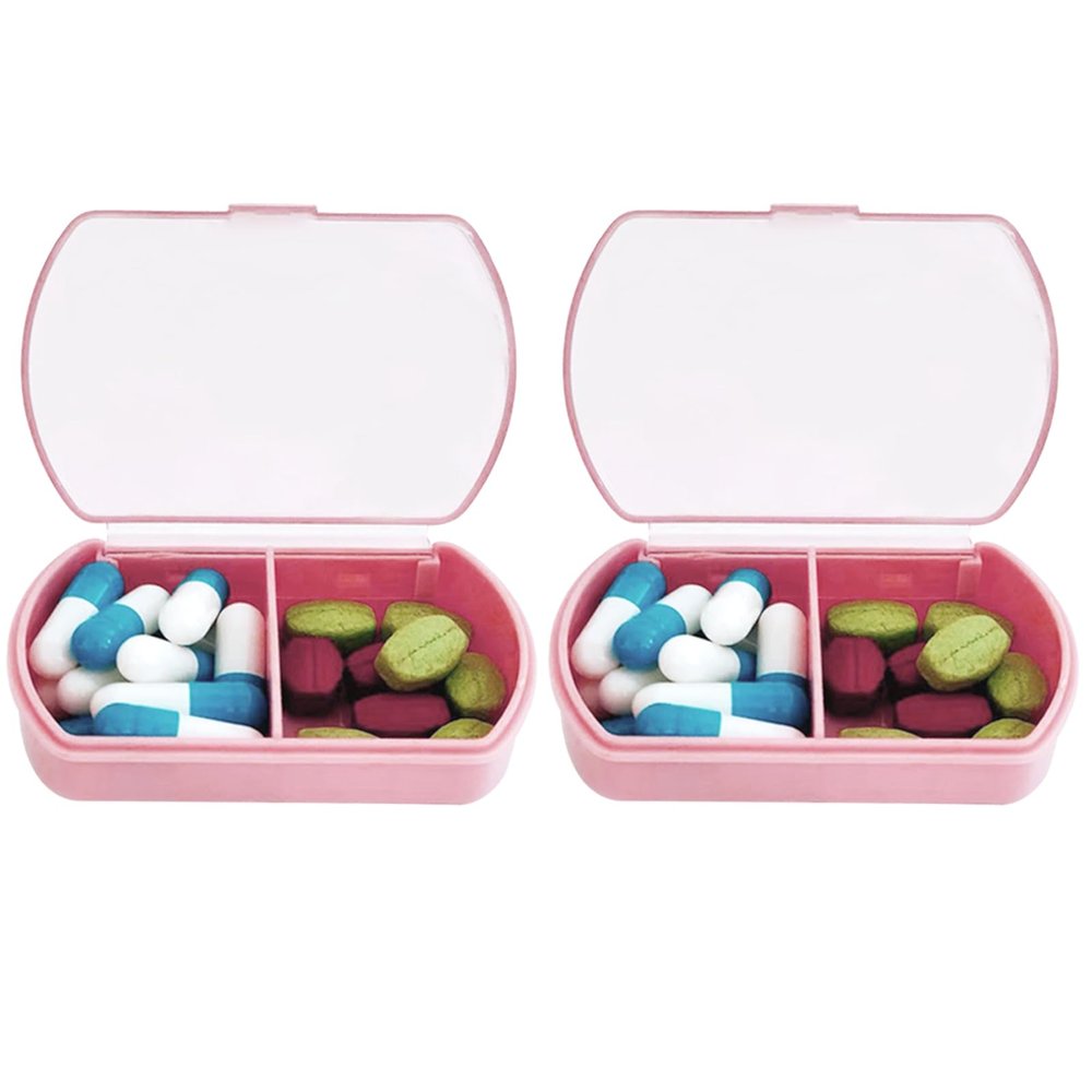 2PCS Small Pill Case Travel Pill Box Cute Pill Organizer for Purse Portable Daily Medicine Organizer 2 Compartment Pill Holder for Vitamins, Fish Oil, Supplements