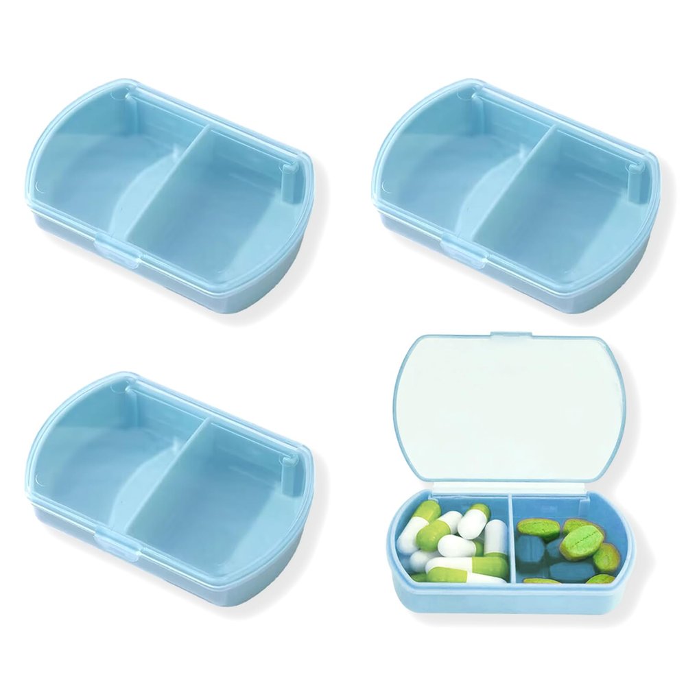 4PCS Small Pill Case Travel Pill Box Cute Pill Organizer for Purse Portable Daily Medicine Organizer 2 Compartment Pill Holder for Vitamins, Fish Oil, Supplements
