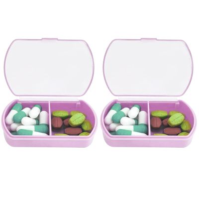 2PCS Small Pill Case Travel Pill Box Cute Pill Organizer for Purse Portable Daily Medicine Organizer 2 Compartment Pill Holder for Vitamins, Fish Oil, Supplements