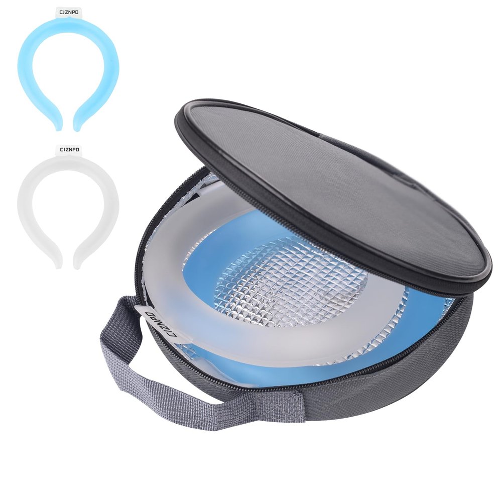 2PCS Neck Cooling Tube, with Insulated Bag, Wearable Ice Coolers Ring Keep Body Cool in Heat/Hot Weather,Reusable Neck Frozen Wraps for Summer in/Outdoor Sports.(Blue+White)