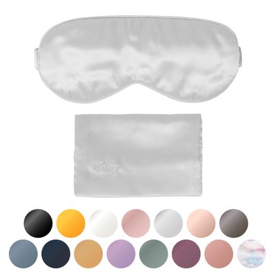 Blissy Silk Sleep Mask - Eye Sleeping Mask for Women & Men for Total Blackout - 100% Pure Mulberry Silk, 22 Momme 6a Fibers - Blindfold Sleep Mask Side Sleeper Eye Cover (Silver)