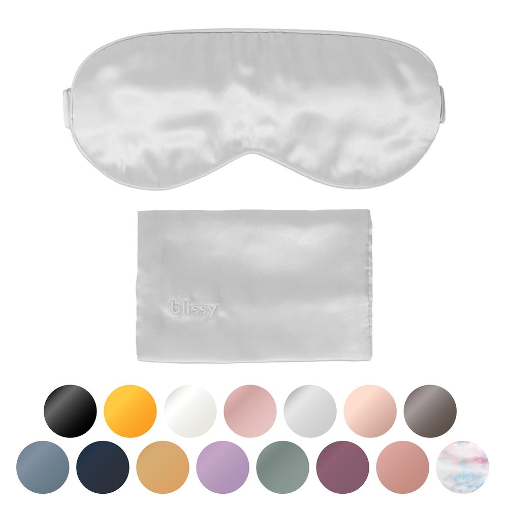 Blissy Silk Sleep Mask - Eye Sleeping Mask for Women & Men for Total Blackout - 100% Pure Mulberry Silk, 22 Momme 6a Fibers - Blindfold Sleep Mask Side Sleeper Eye Cover (Silver)