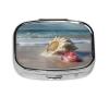 VTCTOASY Beach Conch Seascape Print Pill Box 2 Compartment Small Pill Case With Mirror Pill Organizer Portable Medicine Pillbox For Travel Pocket Purse view 1