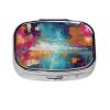 Abstract Oil Painting Print Pill Box 2 Compartment Small Pill Case with Mirror Pill Organizer Portable Medicine Pillbox for Travel Pocket Purse view 1
