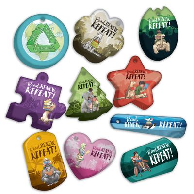 2024 iRead Library Summer Reading Program Read, Renew, Repeat Brag Tag Value Pack, Jason Chin Artwork: 100 Tags (10 Tags for Each Design)