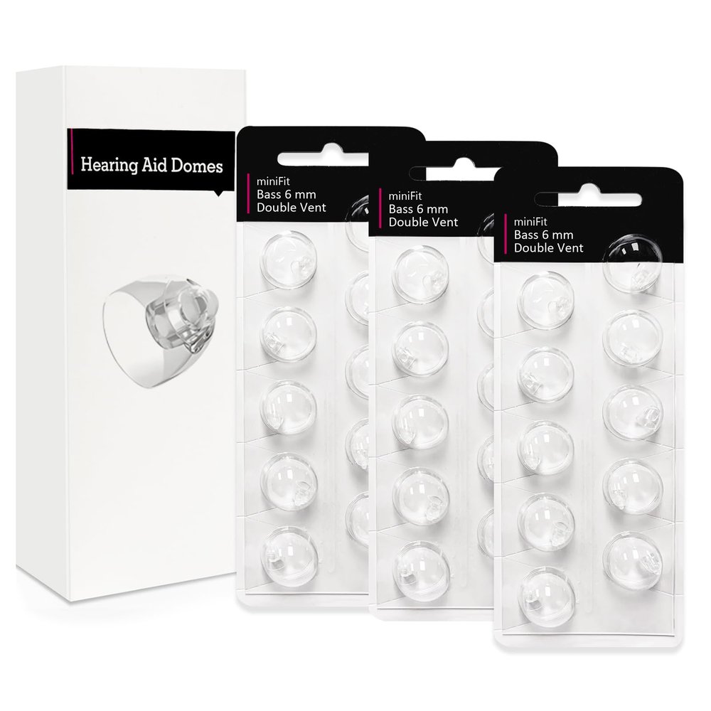 Double Vent 6mm-Hearing Aid Domes for Oticon Minifit, Oticon Hearing Aid Supplies, Replacements Parts Accessories Universal Oticon Domes for Hearing Aids Cleaning Kits (30 Pcs)