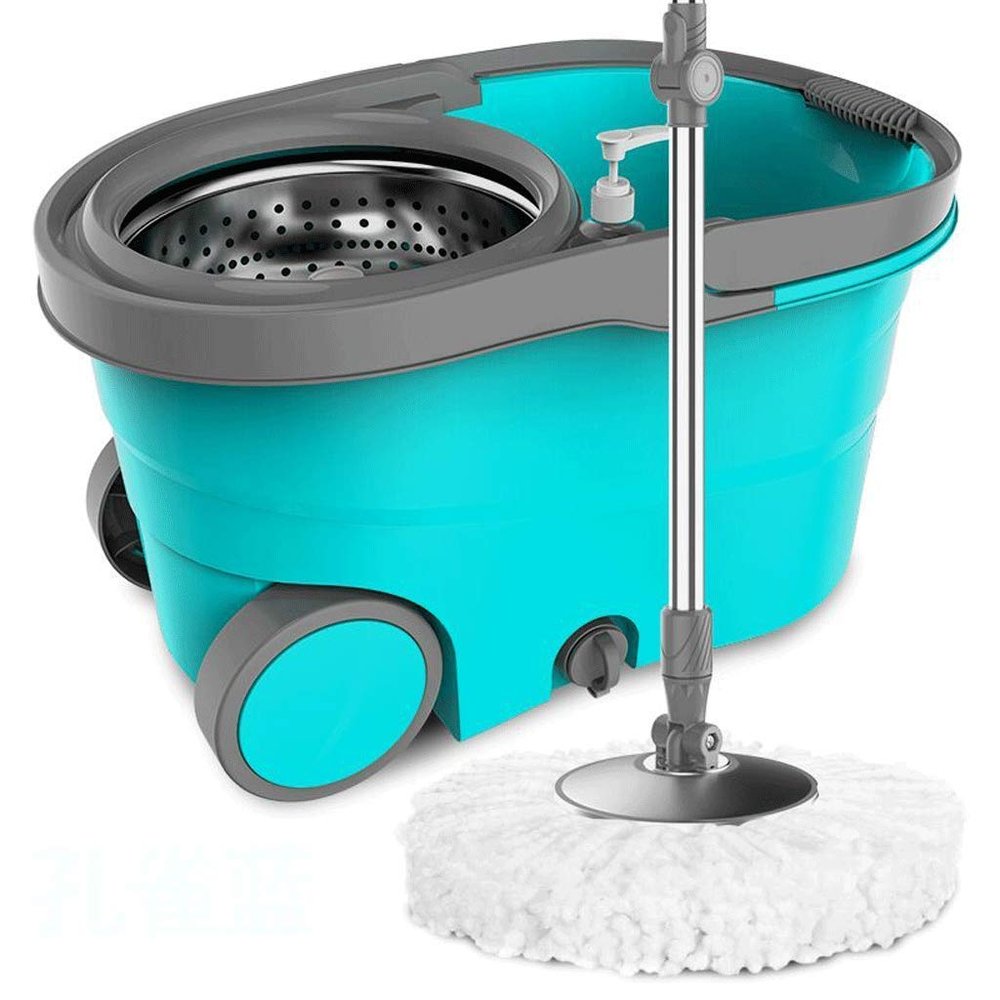Mop Bucket for Brushes with 1 Mop in Microfiber Stainless Steel Metal Basket Dry and Wet for Floor Cleaning B