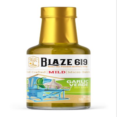 Blaze 619 Garlic Verde Hot Sauce - Mild Spicy Handmade All Natural Gluten Free Sugar Free Low Sodium (5 oz.)