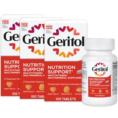 Geritol, Multivitamin Supplement, Contains B-Vitamins, Antioxidants, Vitamins C, E & D and Iron, 27 Essential Vitamins and Minerals, Gluten-Free, Non-GMO, No Artificial Sweeteners, 100 Tablets, 3 Pack