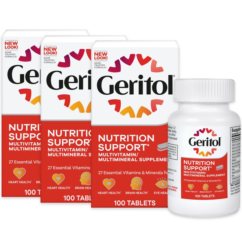 Geritol, Multivitamin Supplement, Contains B-Vitamins, Antioxidants, Vitamins C, E & D and Iron, 27 Essential Vitamins and Minerals, Gluten-Free, Non-GMO, No Artificial Sweeteners, 100 Tablets, 3 Pack
