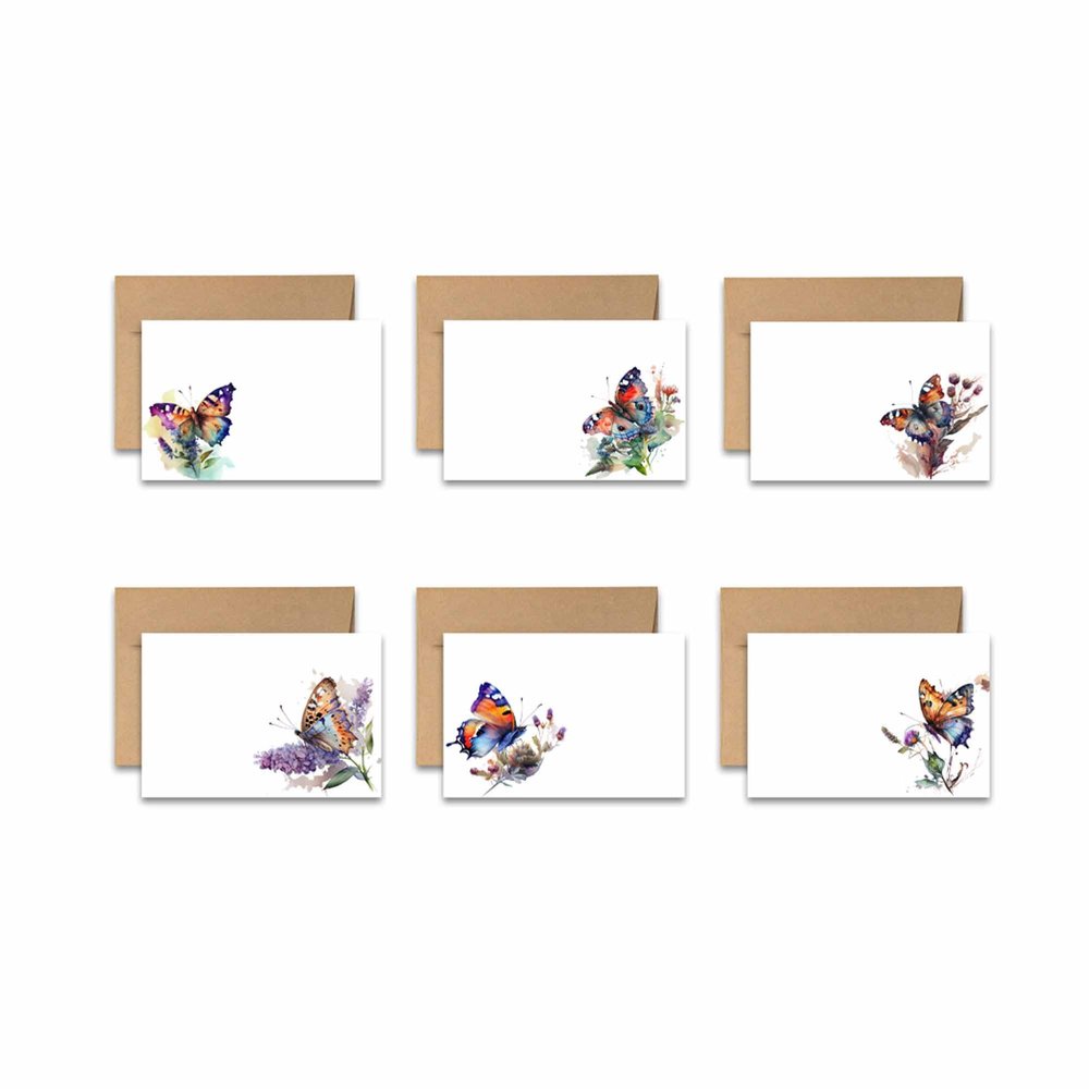 Aria Rae Design Flat Note Card set, Butterfly Note Cards, Set of 12, blank cards with envelopes, all occasion cards, watercolor greeting cards, assorted cards, blank on backside