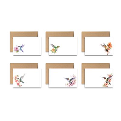 Aria Rae Design Assorted Flat Notecards, Hummingbird note cards, Set of 12, blank on backside, stationery set, greeting card set, cards with envelopes, greeting card