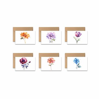 Aria Rae Design Assorted Flat notecards, Watercolor Flower note cards, Set of 12, blank card, stationery set, greeting card assortment, cards with envelopes, note card, blank on backside
