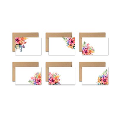 Aria Rae Design Assorted Flat Note Cards, Wildflower note cards, Set of 12, blank on backside, stationery set, greeting card set, cards with envelopes, greeting card