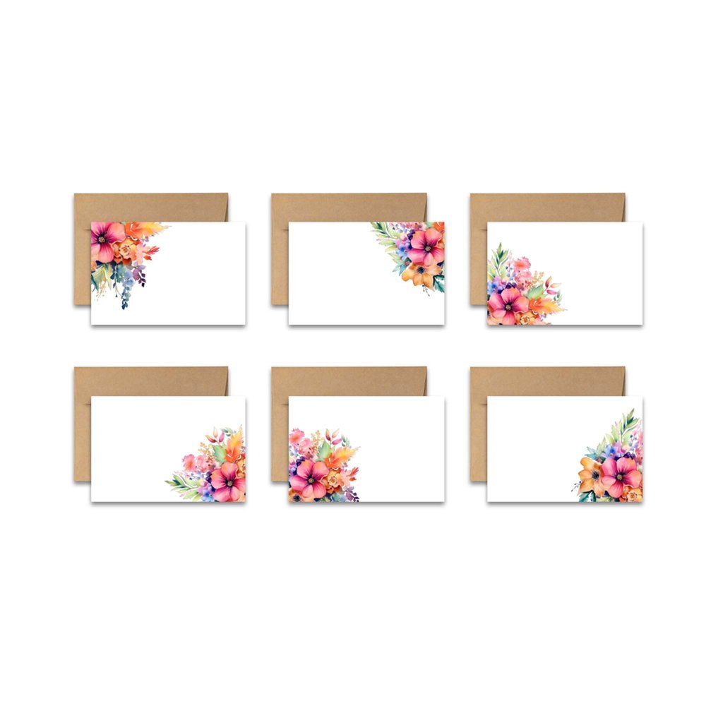 Aria Rae Design Assorted Flat Note Cards, Wildflower note cards, Set of 12, blank on backside, stationery set, greeting card set, cards with envelopes, greeting card