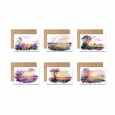 Aria Rae Design Assorted Flat Notecards, Watercolor Spring Morning note cards, Set of 12, blank card, stationery, greeting card, cards with envelopes, Art Cards, blank on backside