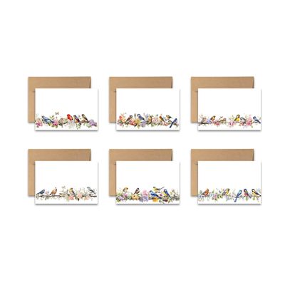 Aria Rae Design Assorted Flat Notecards, Bird on a Vine Greeting cards, Set of 12, blank on backside, stationery set, greeting card set, note cards with envelopes