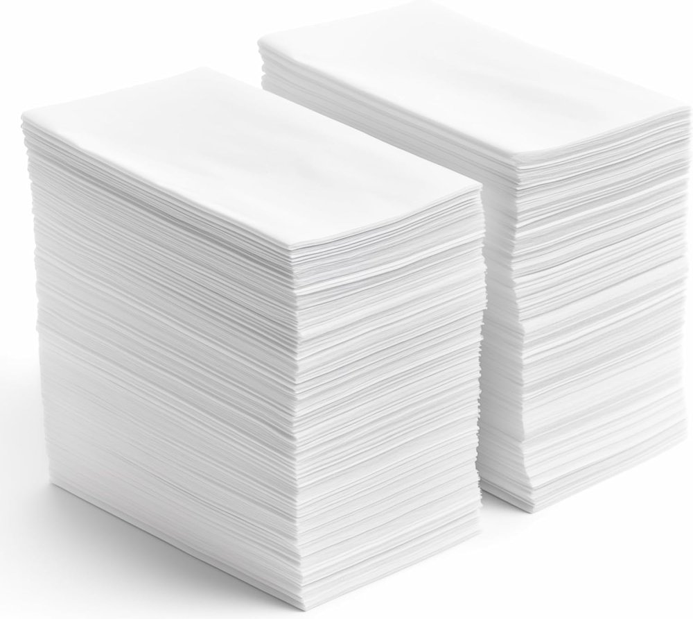 Linen Feel Disposable Napkins, Hand Towels for Bathroom, Weddings, Parties and Dinners, White, 200 Pack