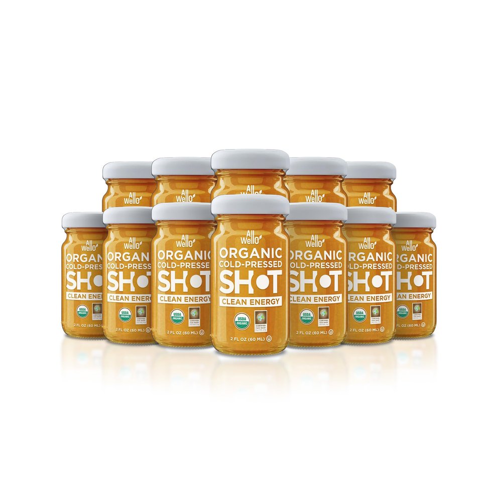 ALLWELLO Cold-Pressed Clean Energy Shot, 60 mL, USDA Organic Natural Immune Booster, NONGMO (12 PK, Clean Energy)