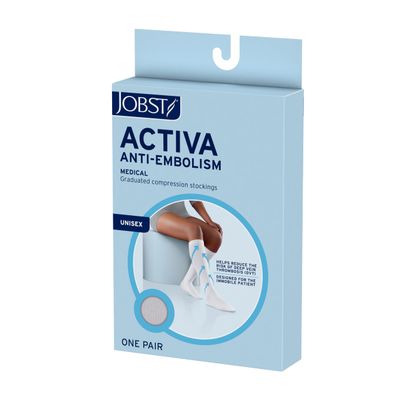 JOBST ACTIVA Anti-Embolism 18 mmHg Compression Socks Thigh High, Open Toe, White, Large
