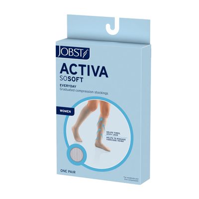 JOBST ACTIVA SoSoft 15-20 mmHg Compression Socks Knee High Closed Toe, Ribbed Design, Black, Medium
