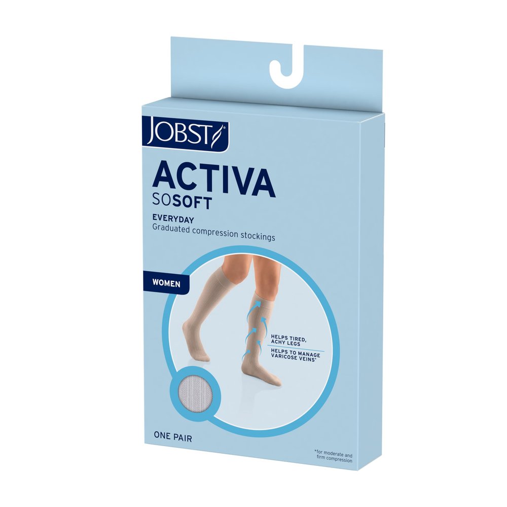 JOBST ACTIVA SoSoft 15-20 mmHg Compression Socks Knee High Closed Toe, Ribbed Design, Black, Medium